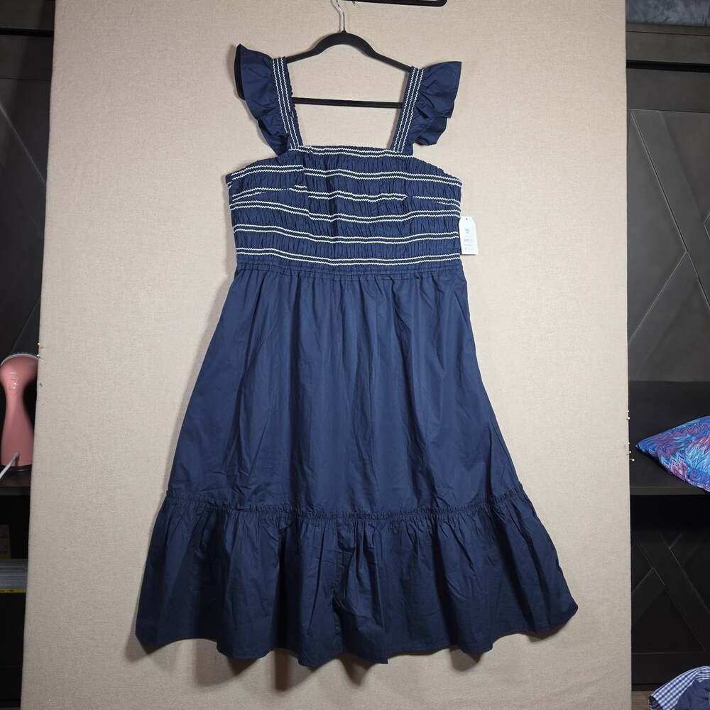 Time and Tru Cotton smocked Tired Midi Dress sleeveless womens XXL 20W blue